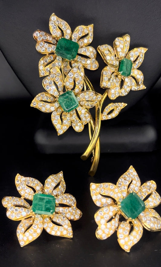 Prendedor aretes esmeraldas oro 18kts