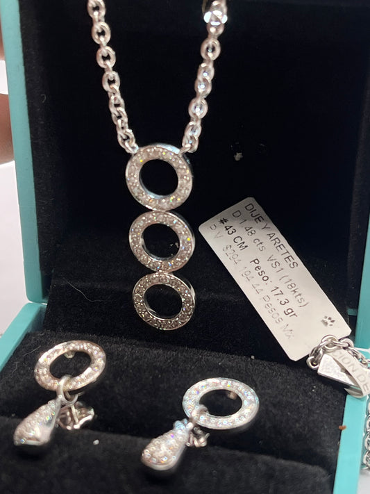 Conjunto dije y aretes oro blanco diamantes