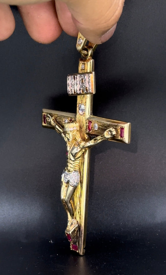 Dije cruz oro amarillo diamantes