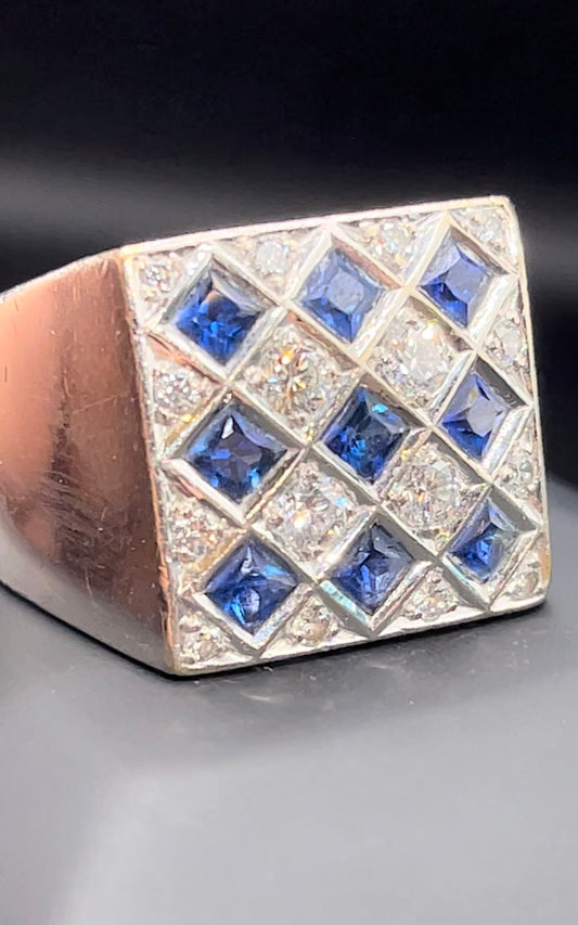 Anillo caballero diamantes y zafiros