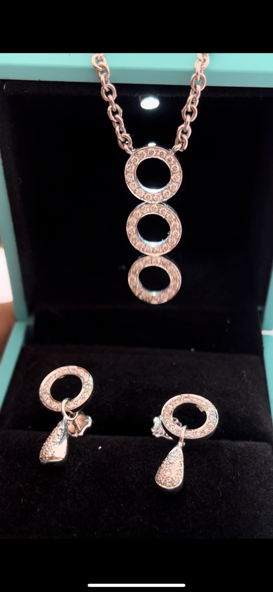 Conjunto dije y aretes oro blanco diamantes