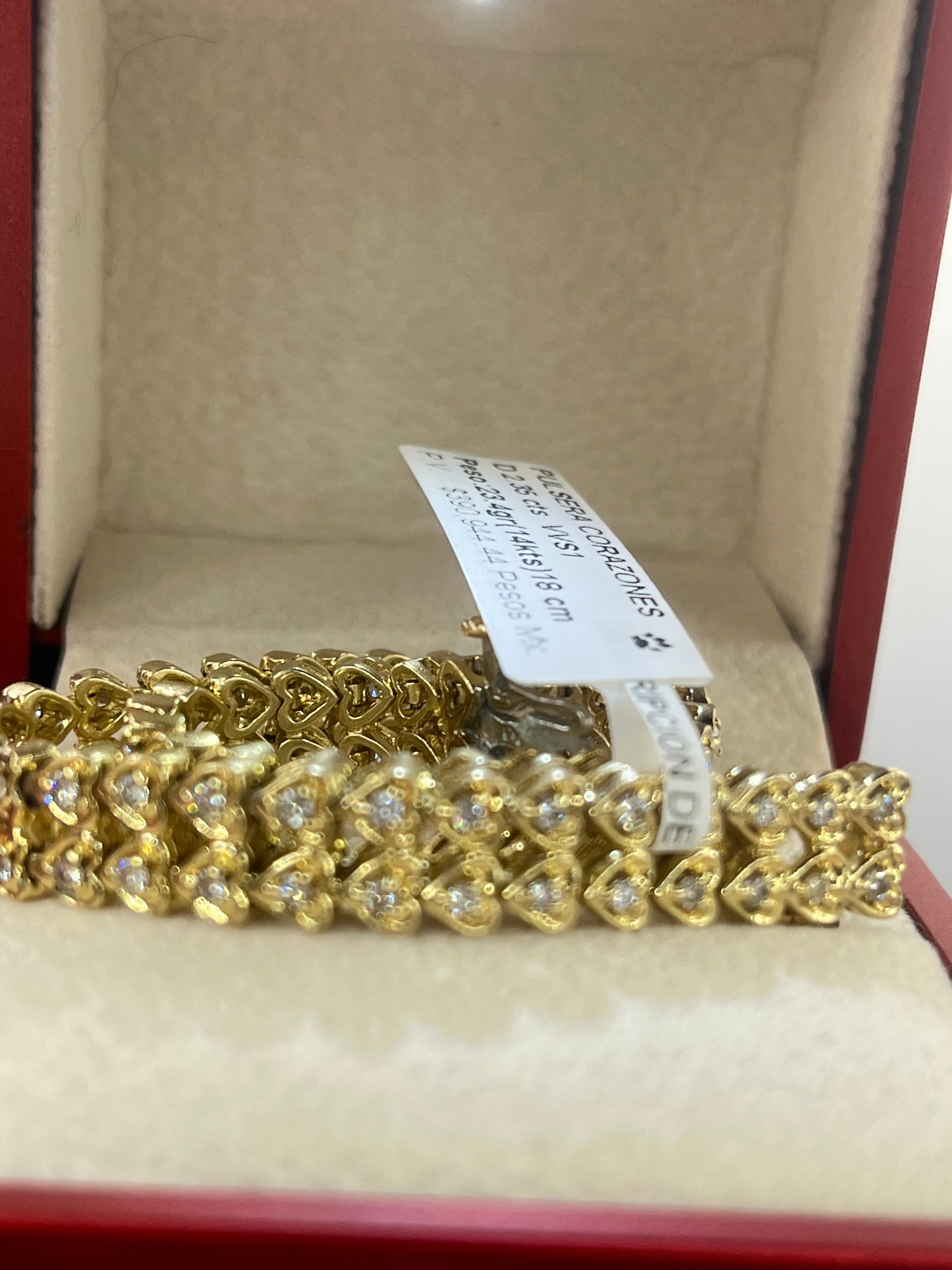 Pulsera corazones oro 14kts